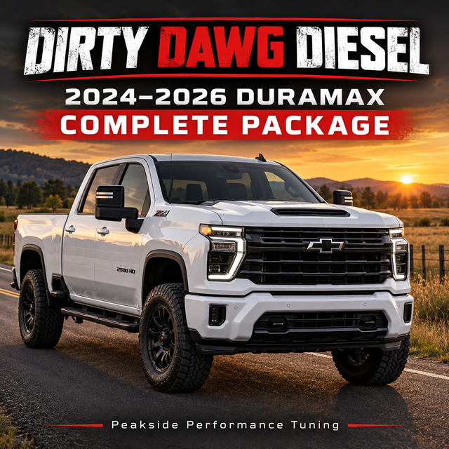 Dirty Dawg Diesel 2024–2026 Duramax complete package with Peakside Performance tuning