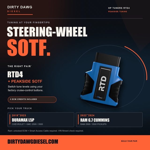 HP Tuners RTD4 with Peakside steering-wheel SOTF from Dirty Dawg Diesel